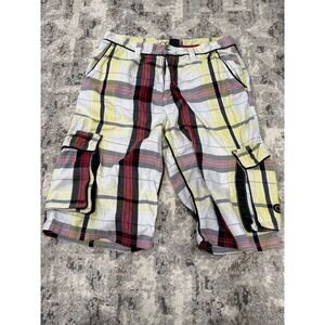 VTG COOGI Shorts Men's 42 Cargo Plaid Red Gold Skater Hip Hop 90s Wide Leg Y2K